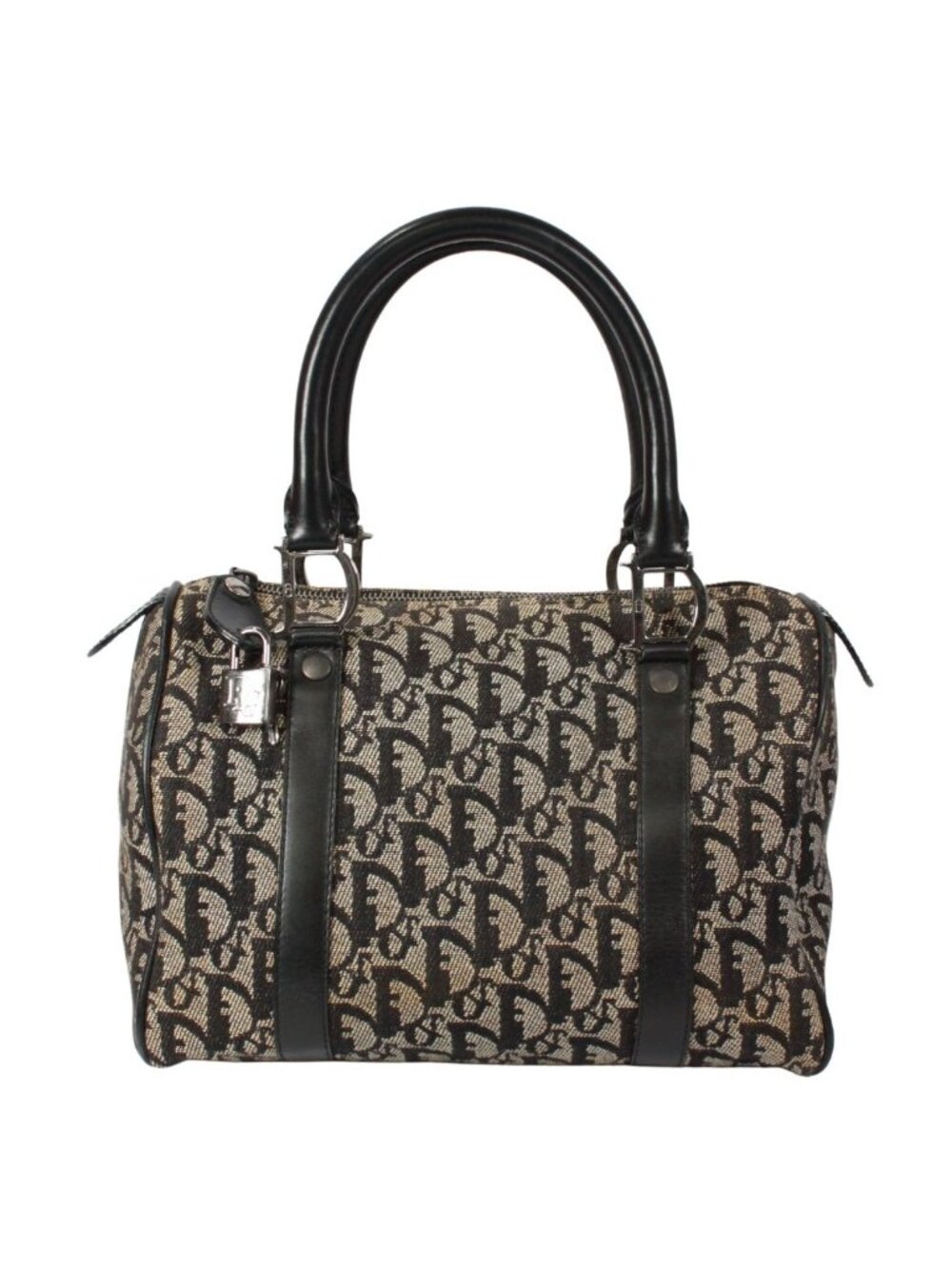 Dior Trotter Mini Boston Bag Leather Canvas Black Silver